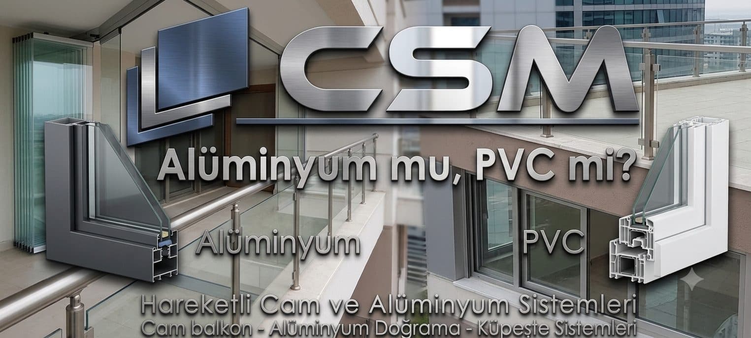 Alüminyum ve PVC doğrama profillerini yan yana karşılaştıran görsel, CSM