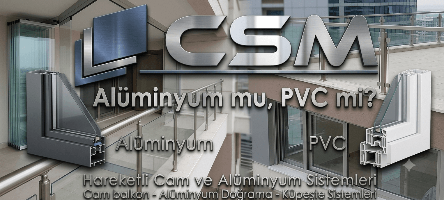 Alüminyum ve PVC doğrama profillerini yan yana karşılaştıran görsel, CSM