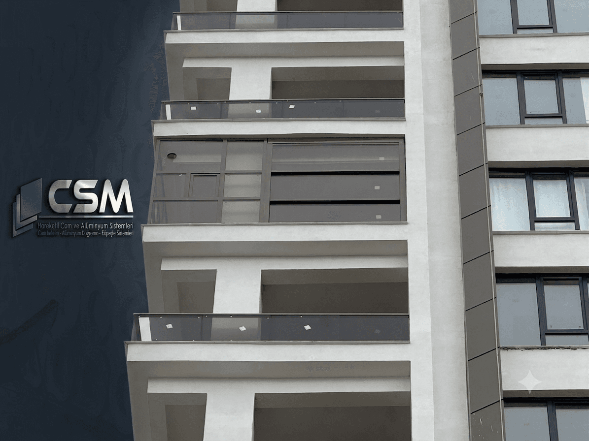 Giyotin cam balkon uygulaması, dikey açılan cam paneller